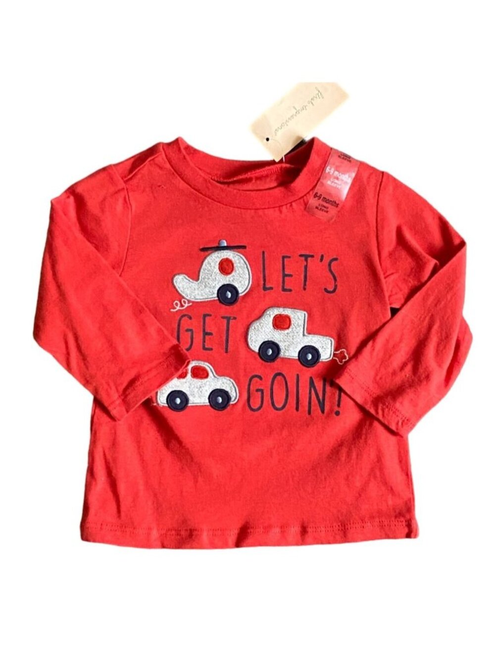 First Impressions Baby Boy Red Long Sleeve Shirt 6-9 Months NWT Car Helicopter